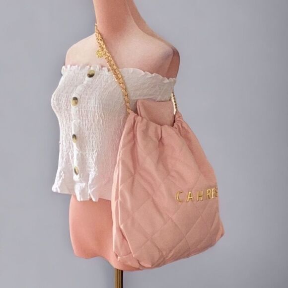 WOMENS NEW LARGE SHOULDER TOTE HANDBAG CHAIN LIGHT PINK SOFT LEATHER WITH POUCH - Picture 4 of 12